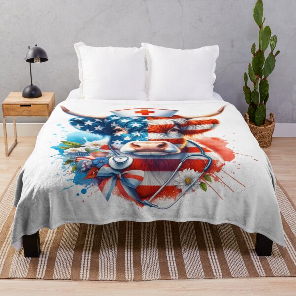 Artikelvorschau, Krankenschwester Highland Kuh Patriotische Kunst entworfen und verkauft von Bliss Find And Design.