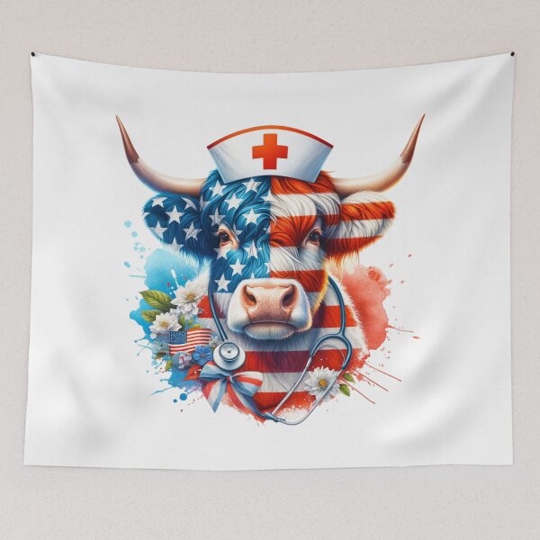 Item preview, Nurse  Highland Cow Patriotic Art designed and sold by Bliss Find And Design.