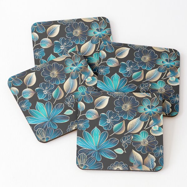 Item preview, Whimsical Floral Pattern in Hues of Turquoise and Teal with Metallic Elements designed and sold by Juliette Ozkalfayan.