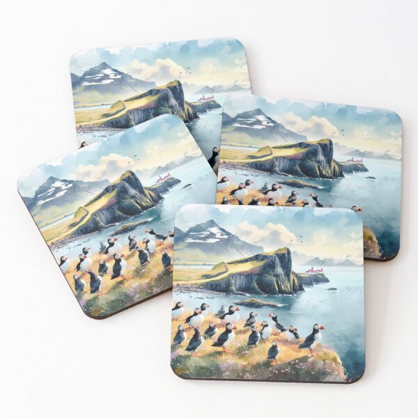 Item preview, Vik Iceland Puffins Watercolor Art Print designed and sold by Magnolia Valley Art.