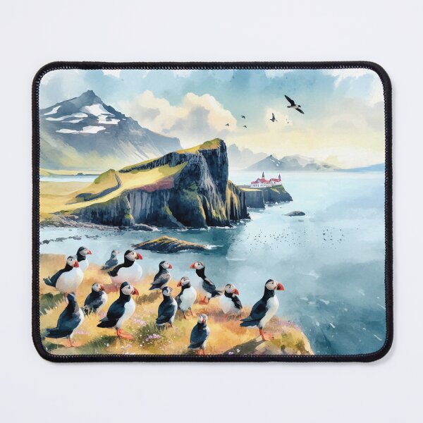Item preview, Vik Iceland Puffins Watercolor Art Print designed and sold by Magnolia Valley Art.