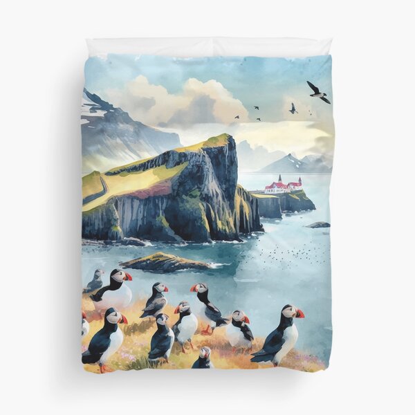 Item preview, Vik Iceland Puffins Watercolor Art Print designed and sold by Magnolia Valley Art.