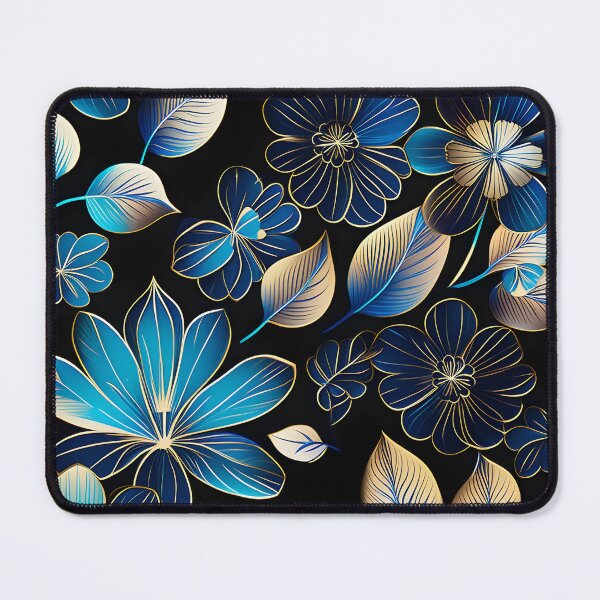 Item preview, Whimsical Floral Pattern in Hues of Turquoise and Indigo on a Black Background designed and sold by Juliette Ozkalfayan.