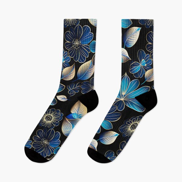 Item preview, Whimsical Floral Pattern in Hues of Turquoise and Indigo on a Black Background designed and sold by Juliette Ozkalfayan.