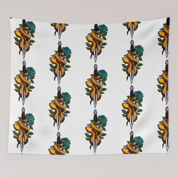 Item preview, Copy of Blue Roses snakes and daggers tattoo style designed and sold by LeahcarsArt.