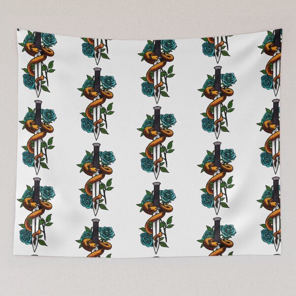 Item preview, Copy of Blue Roses snakes and daggers tattoo style designed and sold by LeahcarsArt.