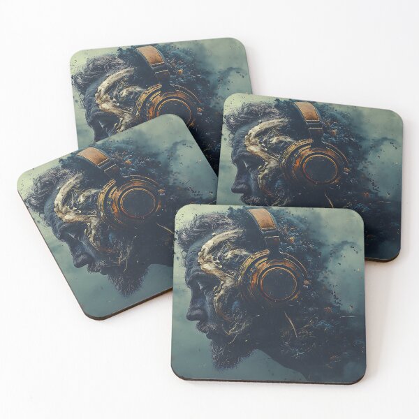 Item preview, man headphones gold blue green HQ domin.art designed and sold by dejco.art.