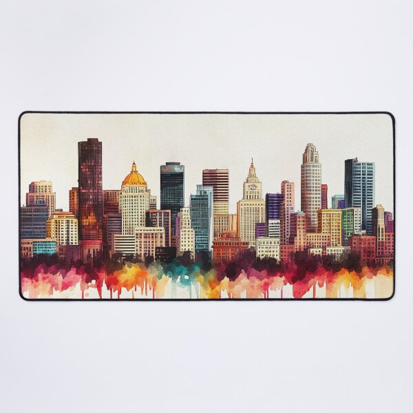 Item preview, Denver Skyline Watercolor Art - Vibrant Urban Cityscape Print designed and sold by Rocky Mountain Artistry.