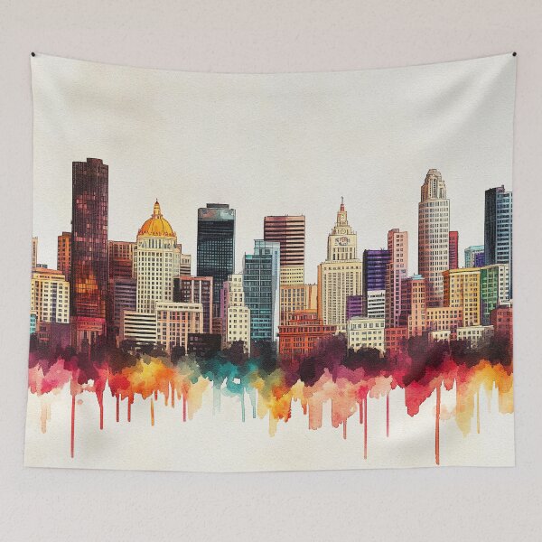 Item preview, Denver Skyline Watercolor Art - Vibrant Urban Cityscape Print designed and sold by Rocky Mountain Artistry.