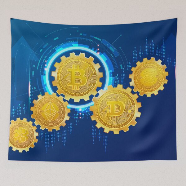 Item preview, cryptocurrency technology, bitcoin and crypto coins gear wheel stock market element designed and sold by NiamLab.