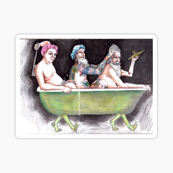 Item preview, bathtub - three men in bath designed and sold by FoolioArtStudio.
