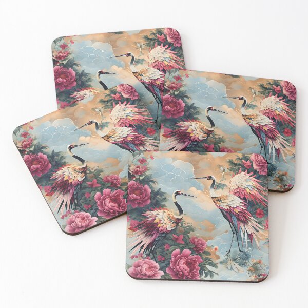 Item preview, Serenity in Flight Cranes and Blossoms with elegant Pastel blue clouds  designed and sold by Vibes To VIsual.