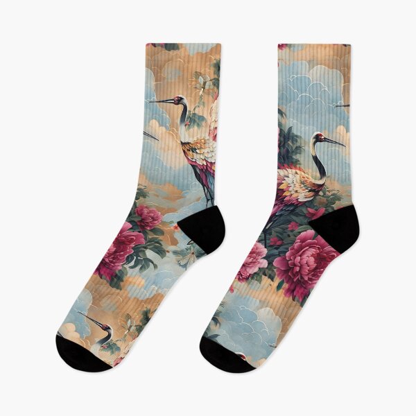 Item preview, Serenity in Flight Cranes and Blossoms with elegant Pastel blue clouds  designed and sold by Vibes To VIsual.