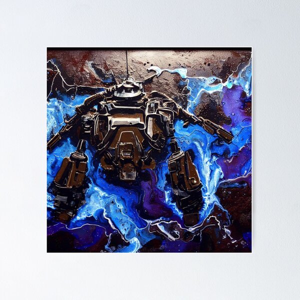 Artikelvorschau, Roboter Mech Acryl-Gießgemälde 040 entworfen und verkauft von Paws Of Aries.