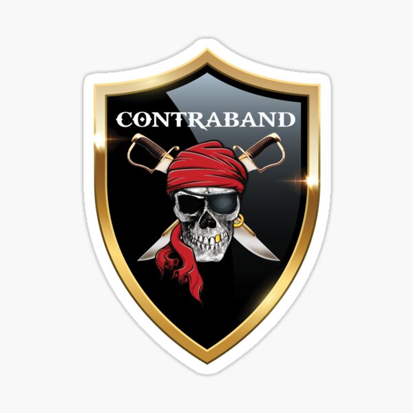 CONTRABAND - Red Bandana - Skull & Swords - Shield Logo Sticker