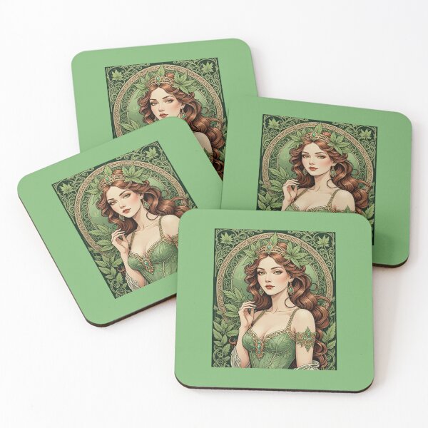 Item preview, Green Princess Woman Art Nouveau Marijuana Ganja Cannabis Weed Pot Leaf Stoner Girl Smoker High 420 designed and sold by SteamParliament.