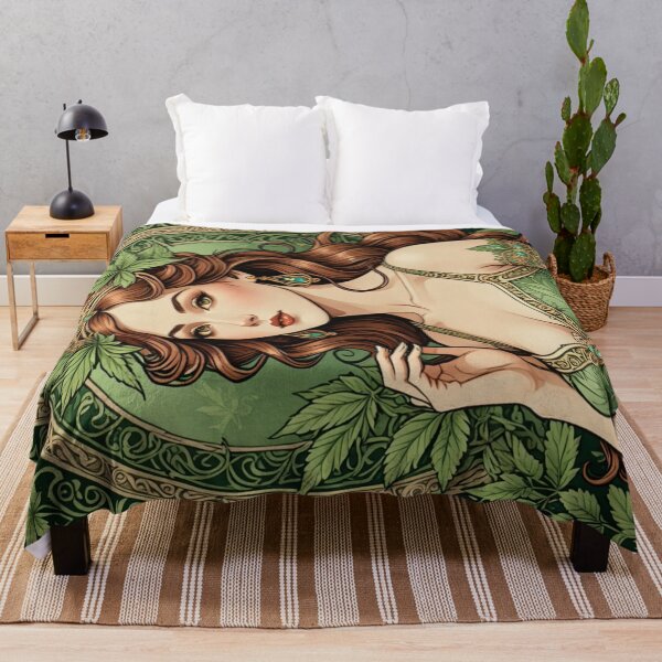 Item preview, Green Princess Woman Art Nouveau Marijuana Ganja Cannabis Weed Pot Leaf Stoner Girl Smoker High 420 designed and sold by SteamParliament.