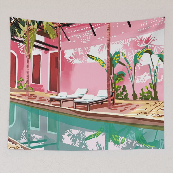 Item preview, Vacay Villa | Blush Pink Summer Architecture | Tropical Travel Building | Palm Bohemian Resort designed and sold by 83oranges.com.