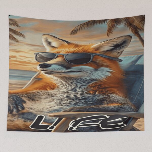 Item preview, fox lounges on a sunlit beach LIFE designed and sold by Mindful56.