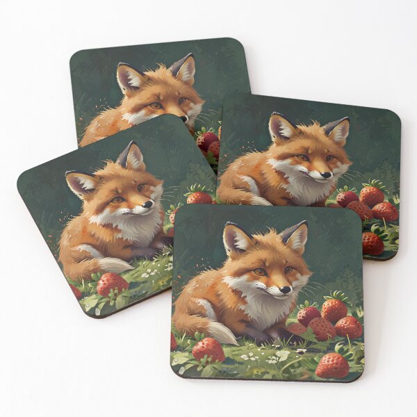 Item preview, A cheerful fox with a body made of ripe strawberries designed and sold by Nickyayee.
