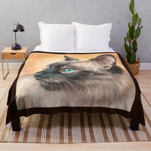 Item preview, Painting of a Stunning Siamese Cat with Blue Eyes on Orange Background designed and sold by ibadishi.