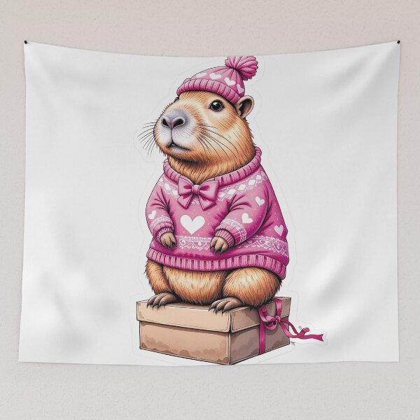 Item preview, Capybara wearing a pink sweater  designed and sold by Shjamezlaush Milicevic.