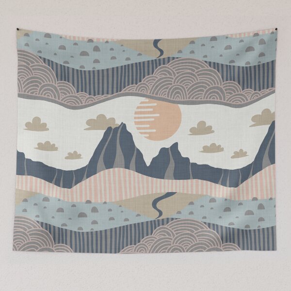 Item preview, Serene harmonious Japandi style landscape linen textured medium 2 designed and sold by Designsbyluzia.