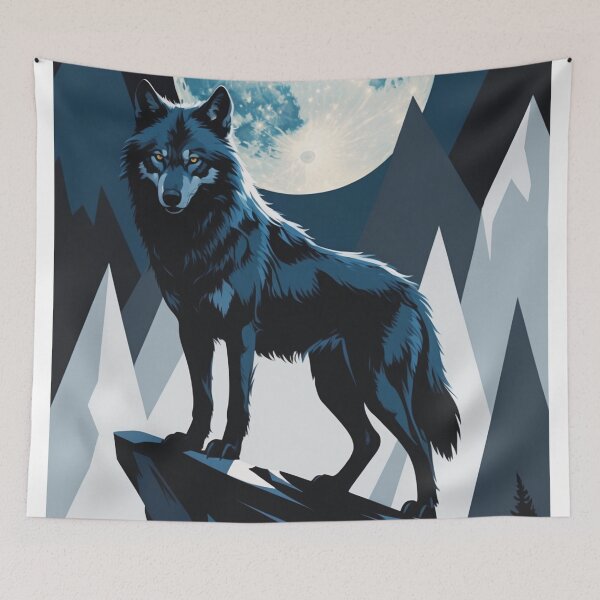 Item preview, Mystic Wolf Illustration – Full Moon Spirit Animal Art – Night Sky Wildlife Decor & Apparel designed and sold by Bobrucznik.