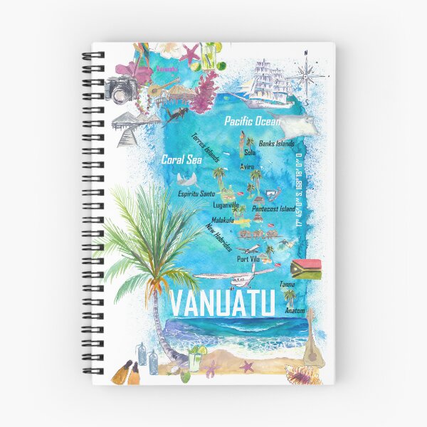 Item preview, Vanuatu Melanesia Pacific Islands Illustrated Travel Map with Highlights designed and sold by artshop77.