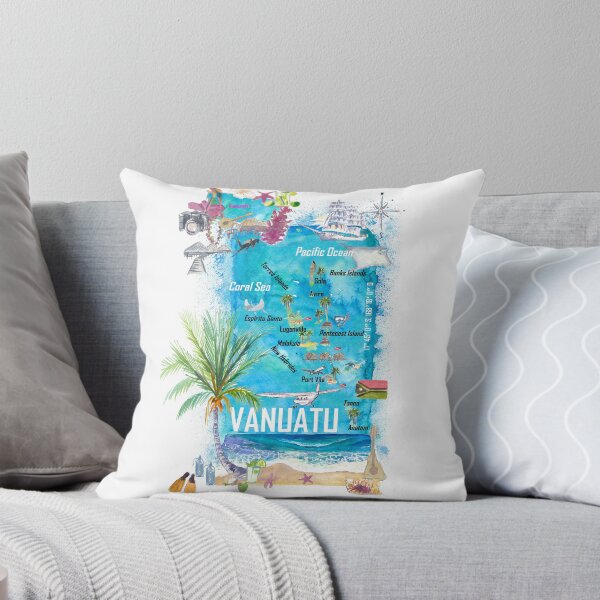 Item preview, Vanuatu Melanesia Pacific Islands Illustrated Travel Map with Highlights designed and sold by artshop77.