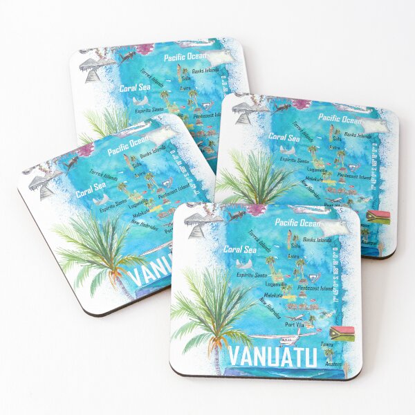 Item preview, Vanuatu Melanesia Pacific Islands Illustrated Travel Map with Highlights designed and sold by artshop77.