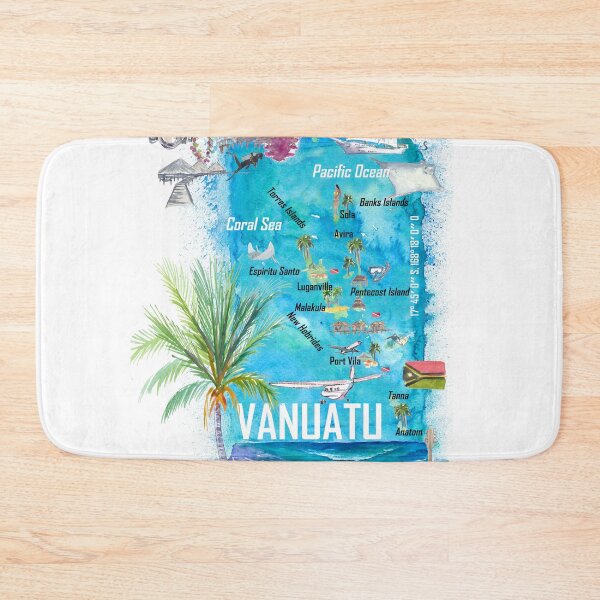 Item preview, Vanuatu Melanesia Pacific Islands Illustrated Travel Map with Highlights designed and sold by artshop77.