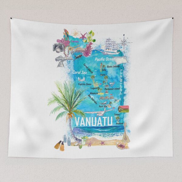 Item preview, Vanuatu Melanesia Pacific Islands Illustrated Travel Map with Highlights designed and sold by artshop77.