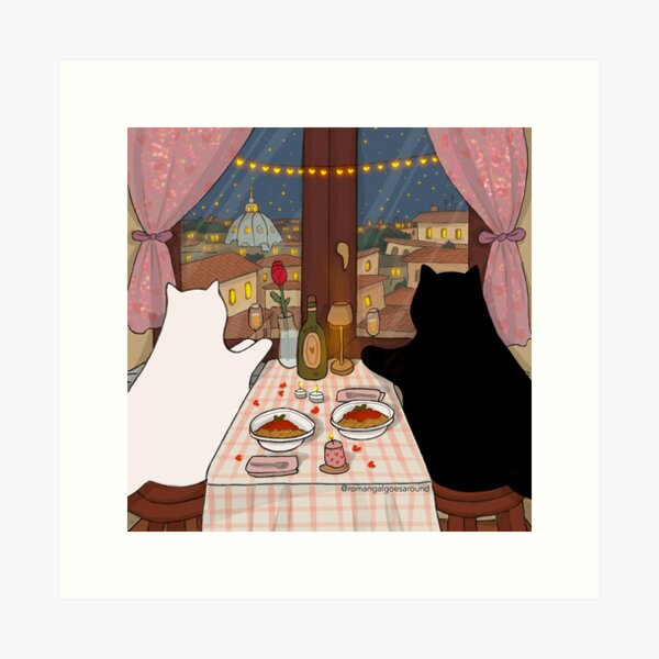 Vista previa del artículo con la obra «Stanis y Corinna cenando románticamente», diseñado y vendido por Stanis the Cat.