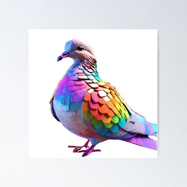 Vista previa del artículo con la obra «Paloma prismática: arte geométrico de aves arcoíris», diseñado y vendido por GloriousArtSKD.