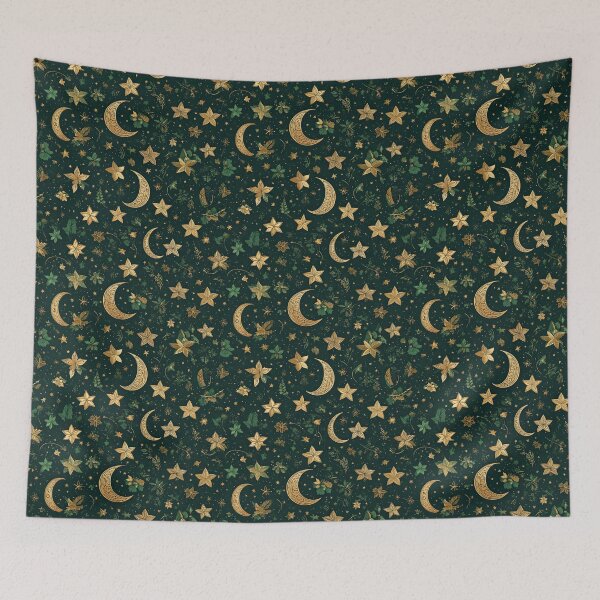 Item preview, Celestial inspired pattern of gold stars, crescent moons and tiny clovers designed and sold by Designbes.
