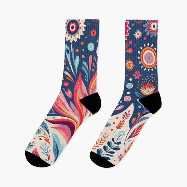 Item preview, Scandinavian Folk Art Lotus – Navy Pink and Coral by heidiannemorris designed and sold by FOLK ART FUSION by heidiannemorris.