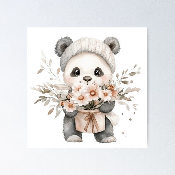 Item preview, Lindo panda de acuarela con flores: arte animal estético y acogedor designed and sold by Sumetnit.