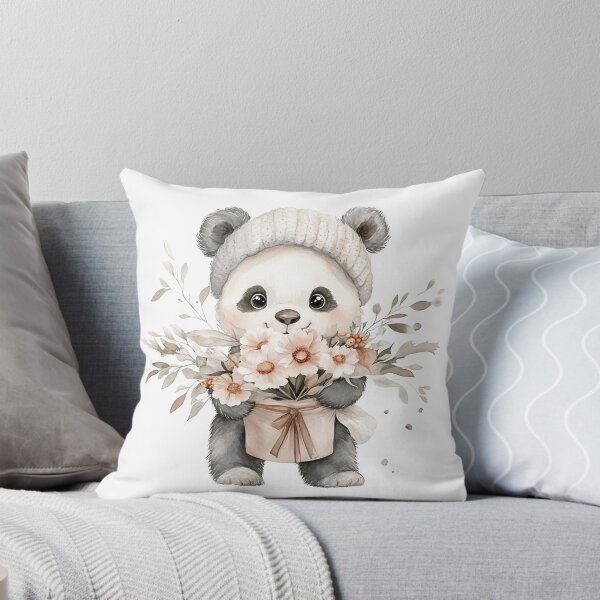 Aperçu de l'œuvre Panda mignon à l'aquarelle avec des fleurs – Art animalier esthétique et chaleureux créée et vendue par Sumetnit.