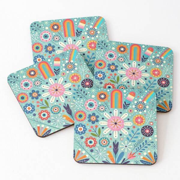 Item preview, Scandinavian Folk Art Wildflowers – Turquoise Pink and Orange by heidiannemorris designed and sold by FOLK ART FUSION by heidiannemorris.