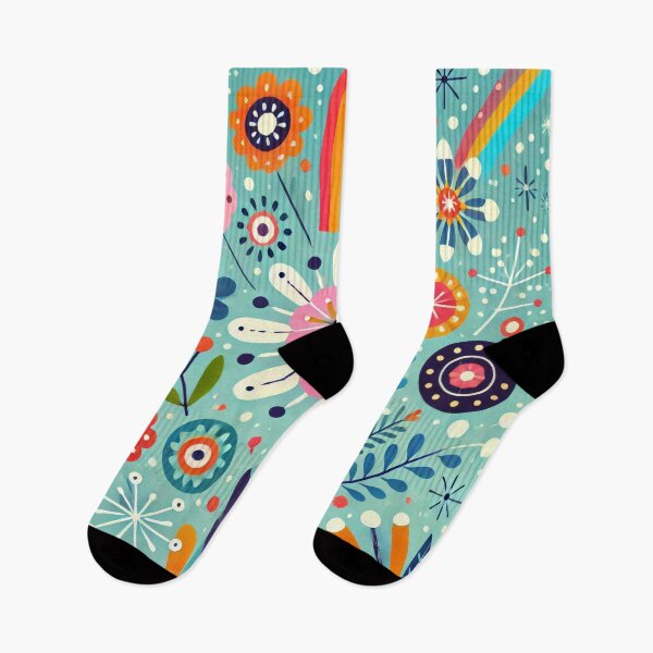Item preview, Scandinavian Folk Art Wildflowers – Turquoise Pink and Orange by heidiannemorris designed and sold by FOLK ART FUSION by heidiannemorris.