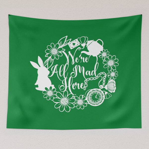 Item preview, We're All Mad Here Floral Wreath. Alice in Wonderland (White) designed and sold by Cristina Galerina.