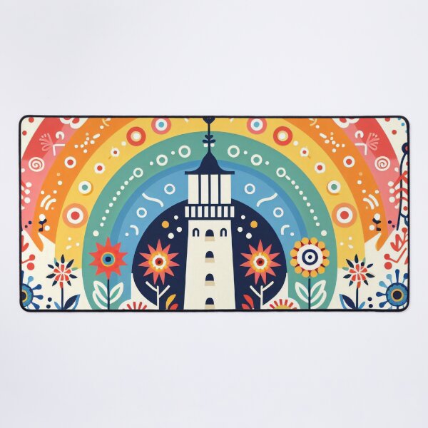 Item preview, Scandinavian Folk Art Lighthouse – Rainbow Navy and Red by heidiannemorris designed and sold by FOLK ART FUSION by heidiannemorris.