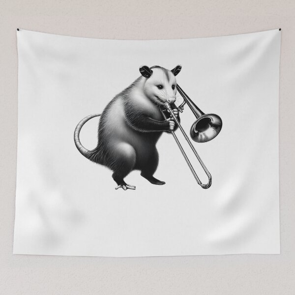 Item preview, Vintage Possum Opossum Playing Trombone Trombonist Trombone Player designed and sold by Kimberley King Art  King Art.
