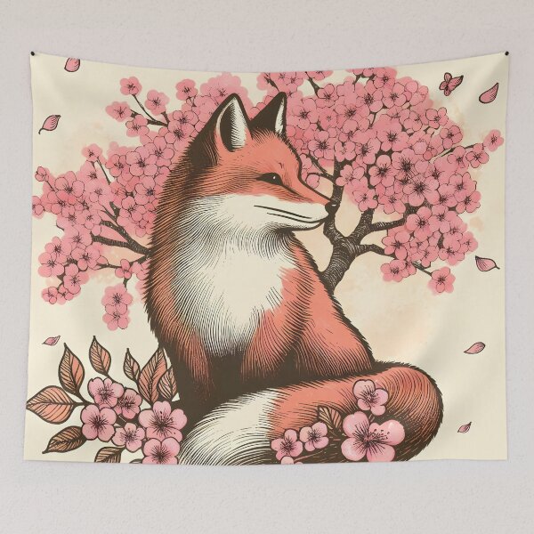 Item preview, Blissful Fox in Sakura Bloom designed and sold by inkNext.