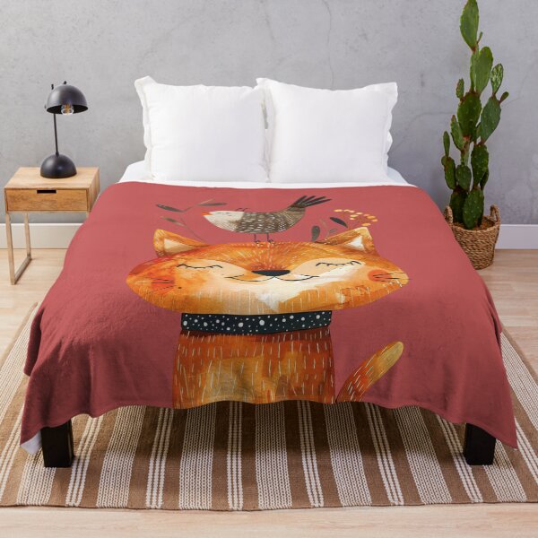 Item preview, Peaceful Joyful Cat and Autumn Bird - Whimsical Illustration designed and sold by EmiBarDesign.