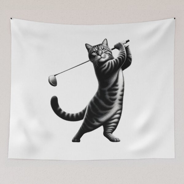 Item preview, Vintage Cat Playing Golf Kitten Lover Golf Player Golfer designed and sold by Kimberley King Art  King Art.