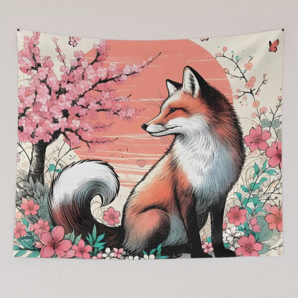Item preview, Colorful Fox in Sakura Bliss designed and sold by inkNext.