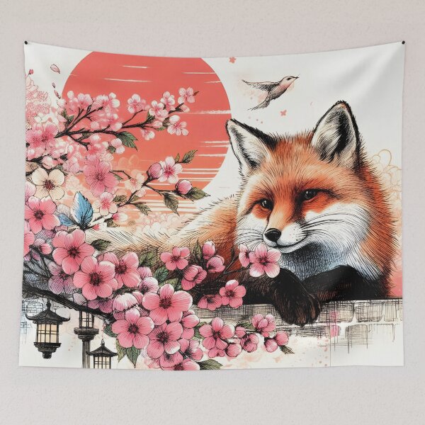 Item preview, Fox Amidst Sakura Blossom Dream designed and sold by inkNext.