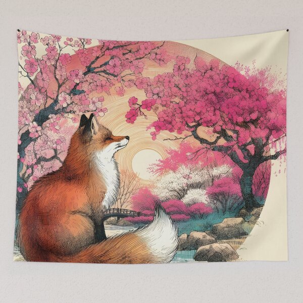 Item preview, Colorful Fox in Sakura Dreamscape designed and sold by inkNext.